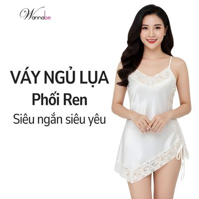 Váy ngủ lụa phối ren Nhật WANNABE đầm ngủ lai ren xéo vạt ngắn quyến rũ gợi cảm DNS15