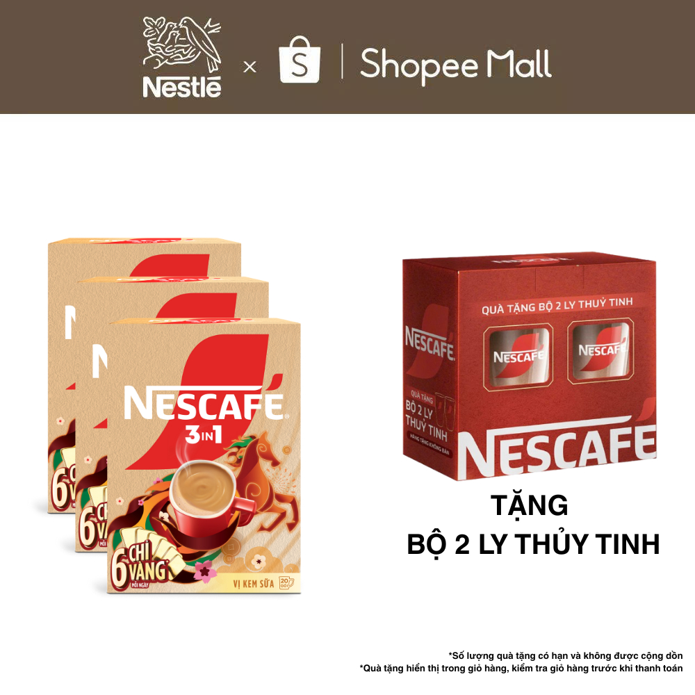 [CÀO TRÚNG THƯỞNG TẾT] Combo 3 Hộp NESCAFÉ 3IN1 VỊ KEM SỮA (16g x 20 gói) - Phiên bản Tết 2026