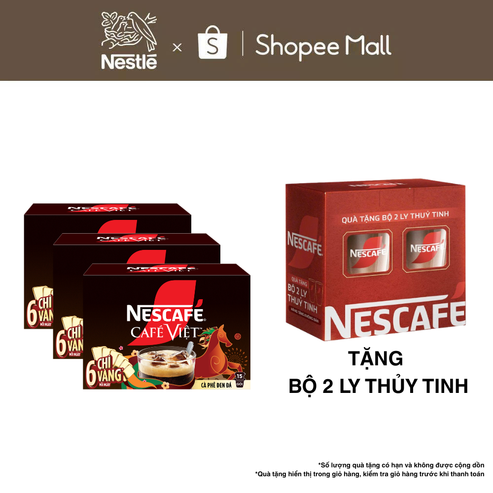 [CÀO TRÚNG THƯỞNG TẾT] Combo 3 Hộp Cà phê đen hòa tan NESCAFÉ CAFÉ VIỆT (16g x 15 gói) - Phiên bản T