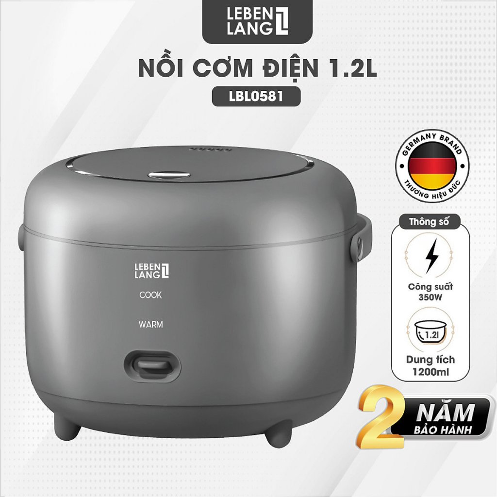 Nồi cơm điện lòng Inox 304 Lebenlang LBL0581 dung tích 1.2L bảo hành 2 năm, chuẩn hàng ĐỨC
