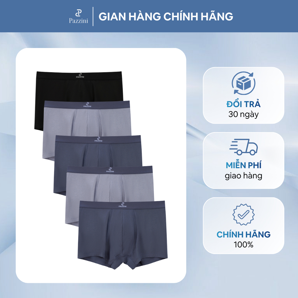 Combo 5 quần lót nam boxer bamboo kháng khuẩn PAZZINI , quần sịp nam co giãn 4 chiều, thấm hút  - BX