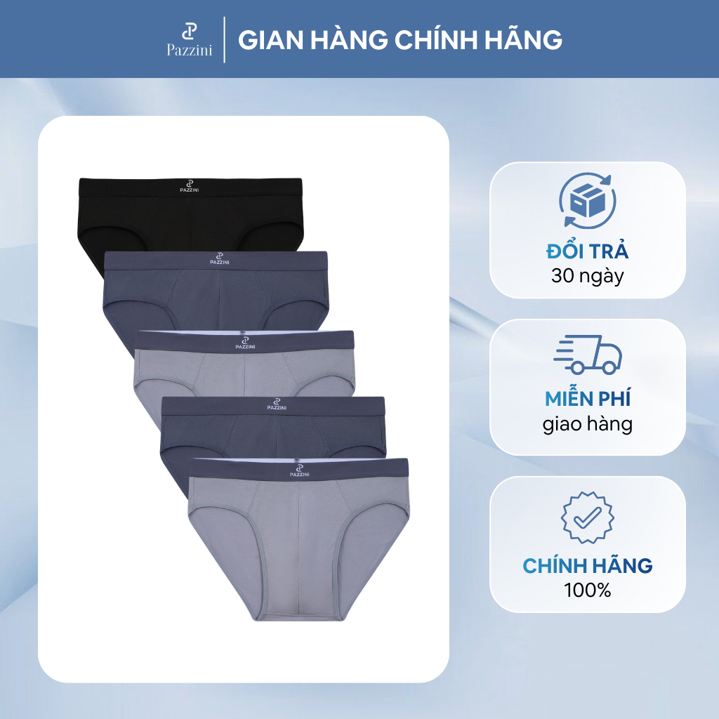 Combo 5 quần lót nam tam giác PAZZINI bamboo kháng khuẩn, quần sịp nam co giãn 4 chiều, thấm hút tốt