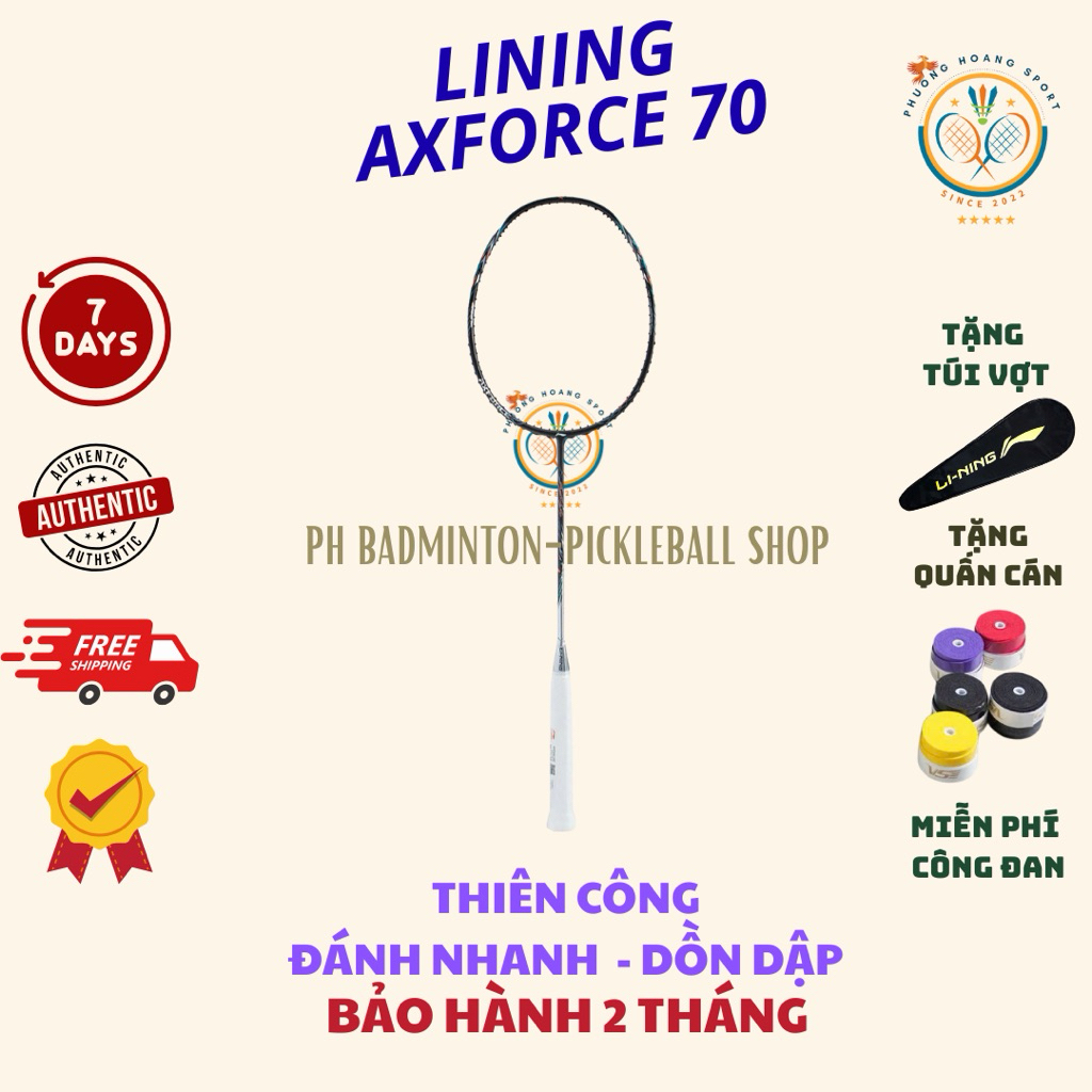 HOẢ TỐC [Đan cước-Tặng túi+Quấn] Vợt Cầu Lông Lining Axforce 70 Chính Hãng