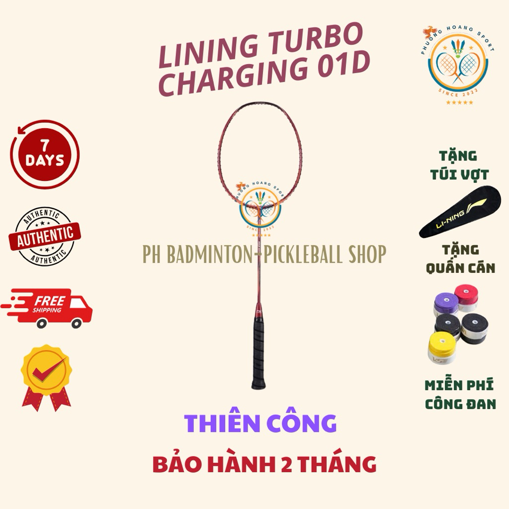HOẢ TỐC [Đan cước-Tặng túi+Quấn] Vợt Cầu Lông Lining TurboCharging 01D Chính Hãng, Bảo Hành 2 Tháng
