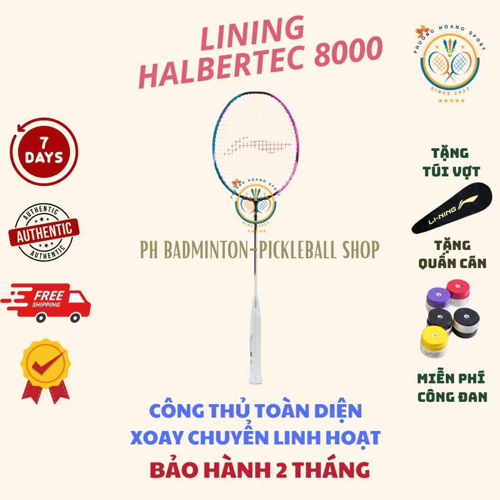 HOẢ TỐC [Đan cước-Tặng túi+quấn] Vợt Cầu Lông Lining Halbertec 8000 Chính Hãng, Bảo Hành 3 Tháng
