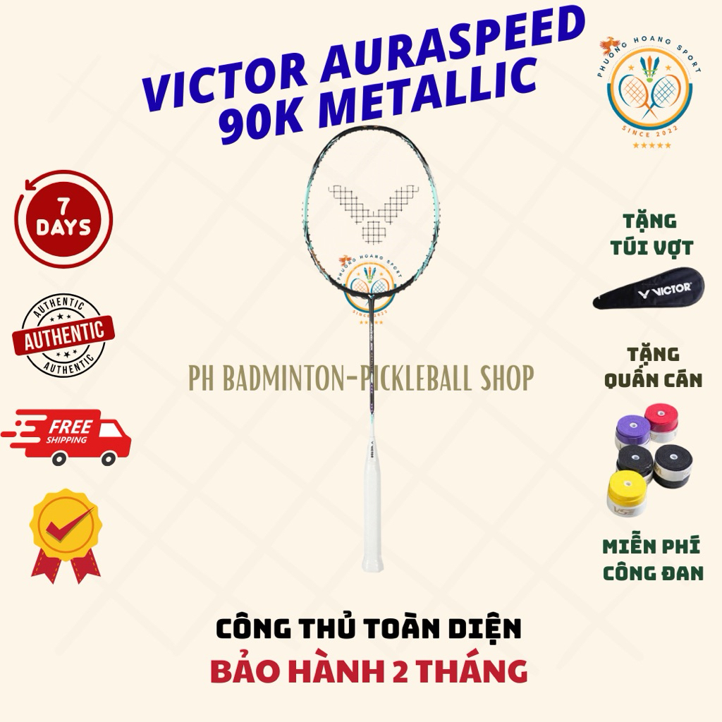 [Đan cước-Tặng túi+Quấn] Vợt Cầu Lông Victor Auraspeed 90K Metallic Chính Hãng