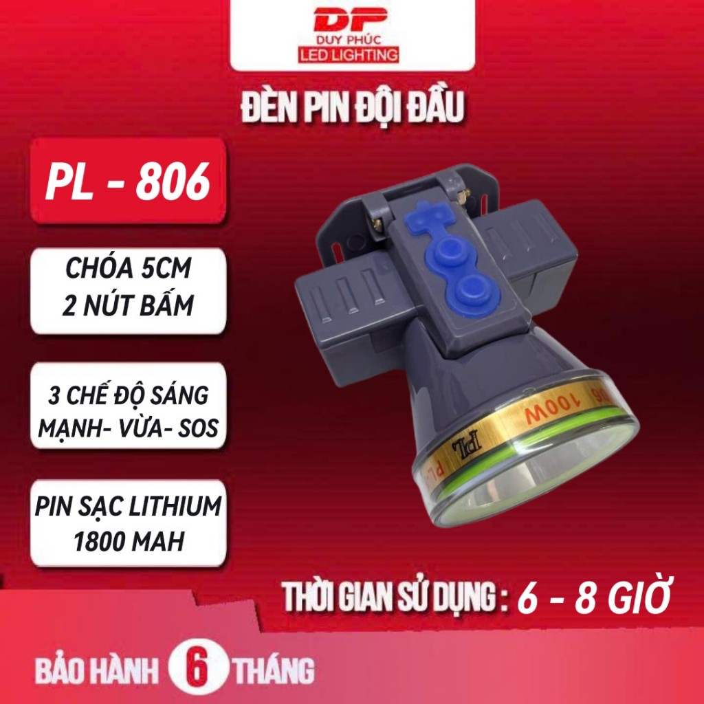 Đèn pin đội đầu PL 5200 - PL 806 - pin 16850 100w - siêu sáng, chống nước, sửa chữa, soi ếch