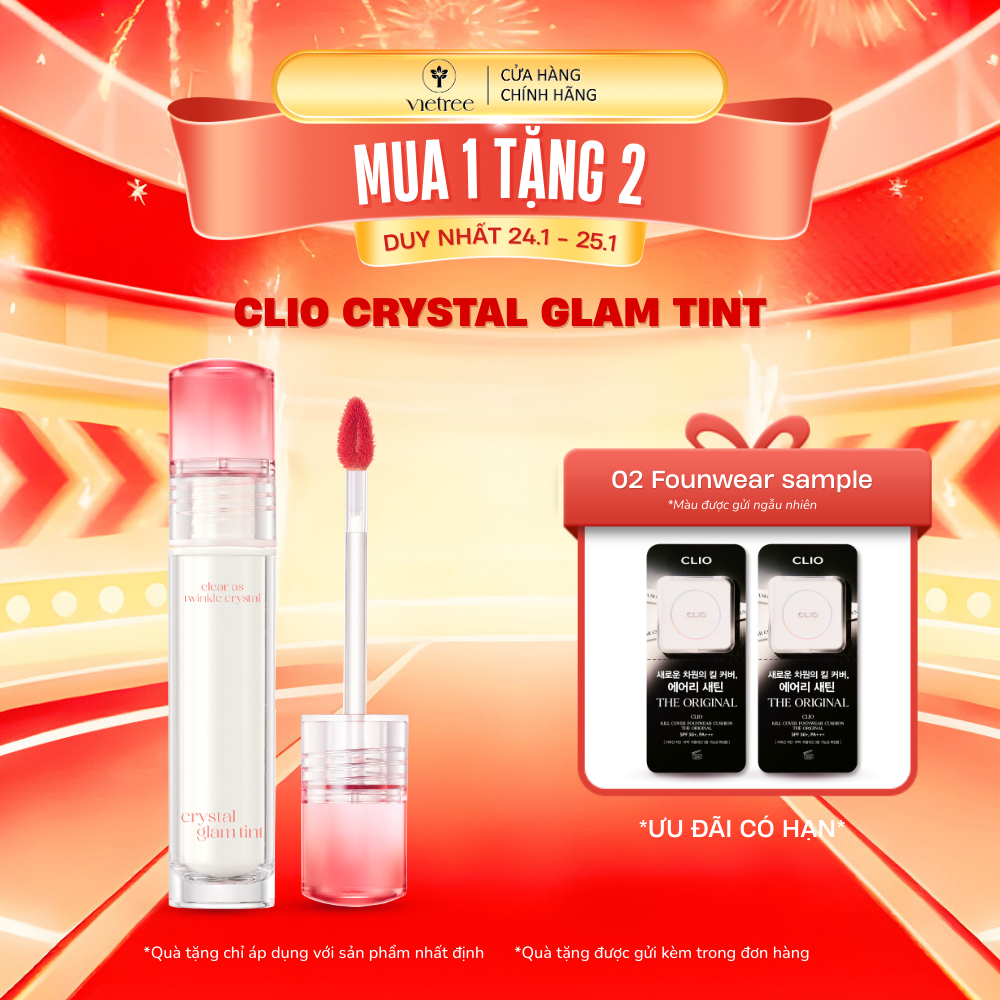 Son Tint Bóng Bền Màu CLIO Crystal Glam Tint, son bóng Hàn Quốc (3.4g)