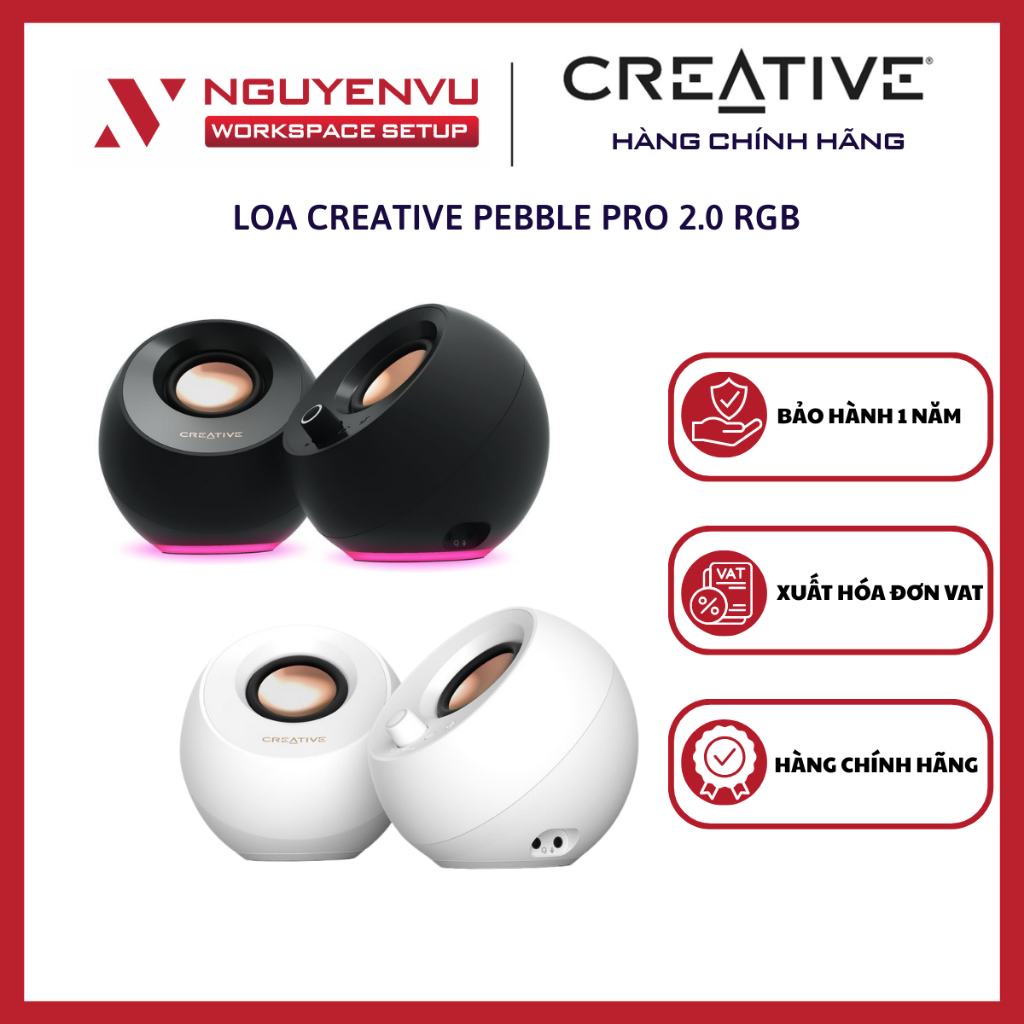 Loa máy tính Creative Pebble Pro 2.0 RGB - USB-C Bluetooth 5.3 Công suất 60W - Hàng Chính Hãng
