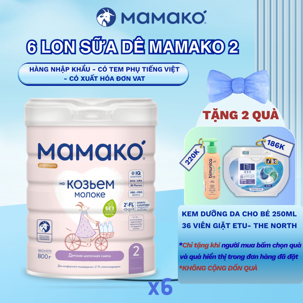 6 LON Sữa Dê MAMAKO Premium Số 2 - 800g
