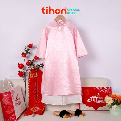 Áo dài lụa, áo dài Tết TIHON cho bé gái áo dài truyền thống đính ngọc 3 màu hồng, nâu, đỏ SET0744109
