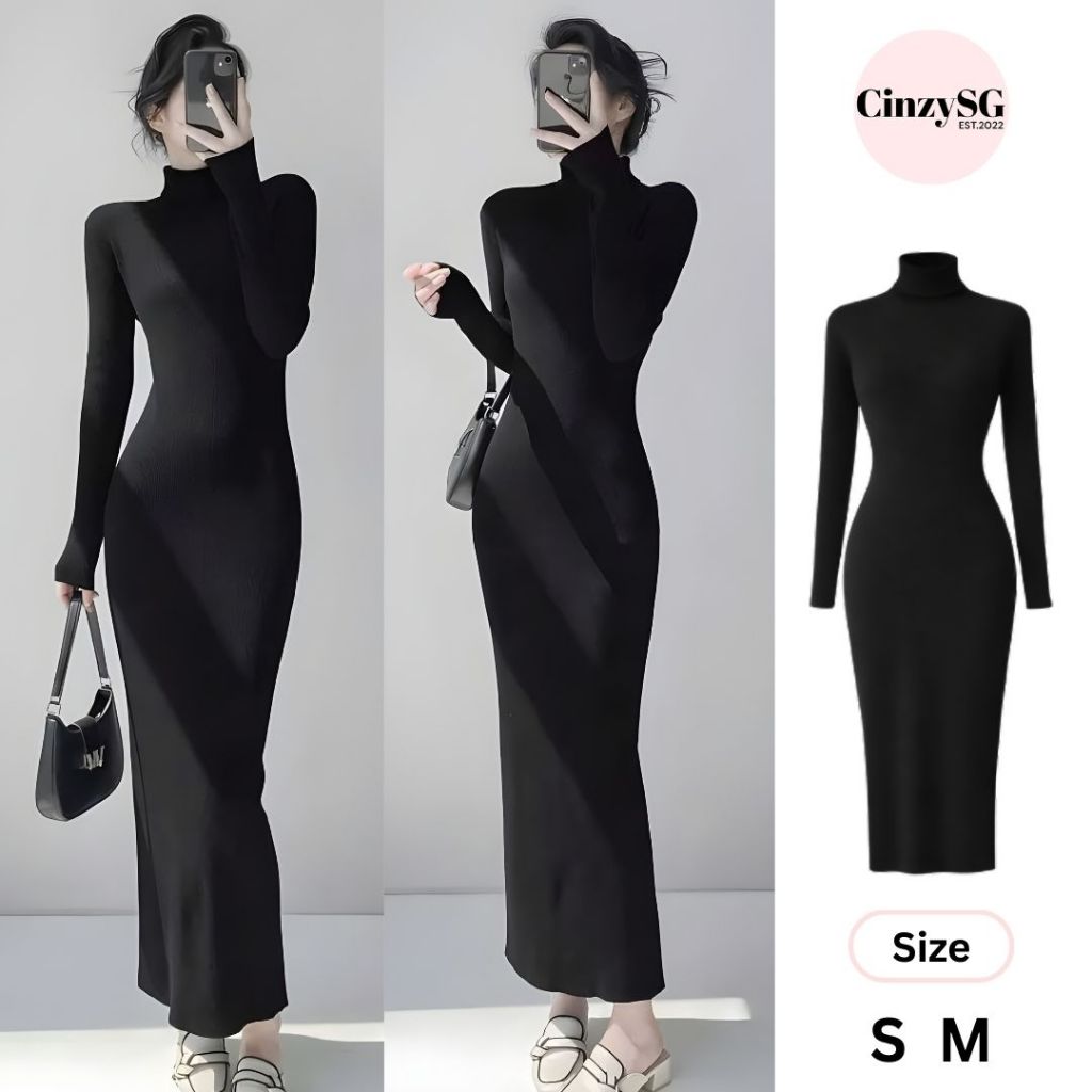 Đầm Dáng Dài Midi Ôm Dáng - Váy Body Nữ Tay Dài Chất Len Tăm Mềm Mịn Co Giãn Freesize Cinzy
