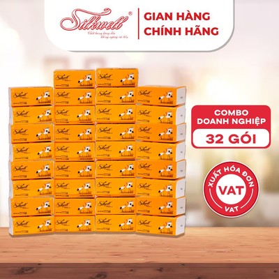 Thùng 32 gói Giấy ăn Silkwell Sếu 130 tờ 3 lớp, khăn giấy rút lụa cao cấp, làm từ bột giấy tự nhiên