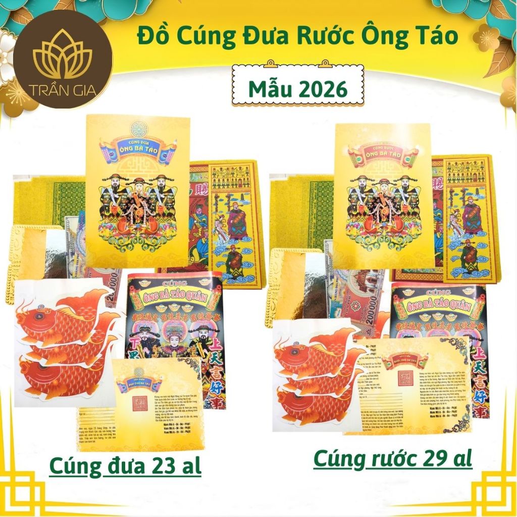 (Mẫu 2026) Combo 2 bộ Đồ Cúng Ông Táo, giấy cúng đưa và cúng rước ông táo dùng cho 23 âm lịch và 29 