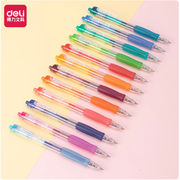 [40+ MÀU MỚI] Bút bi nước mực gel bấm EG118 nhiều màu 0.5mm Deli xinh xắn nhanh khô viết đều nhiều mực