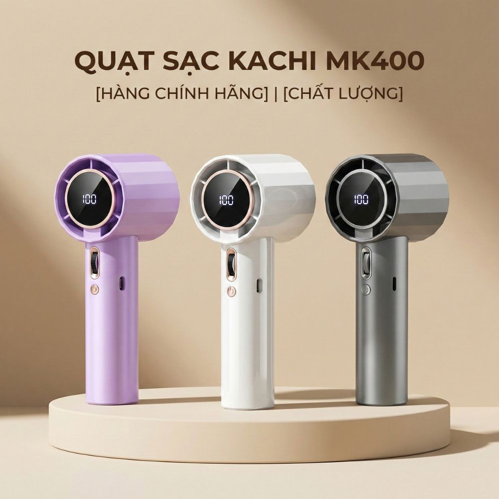 Quạt Cầm Tay Kachi MK400 Có 100 Tốc Độ Giá, Quạt Liên Tục Tới Hơn 3H, Pin Khoẻ 2500mAh