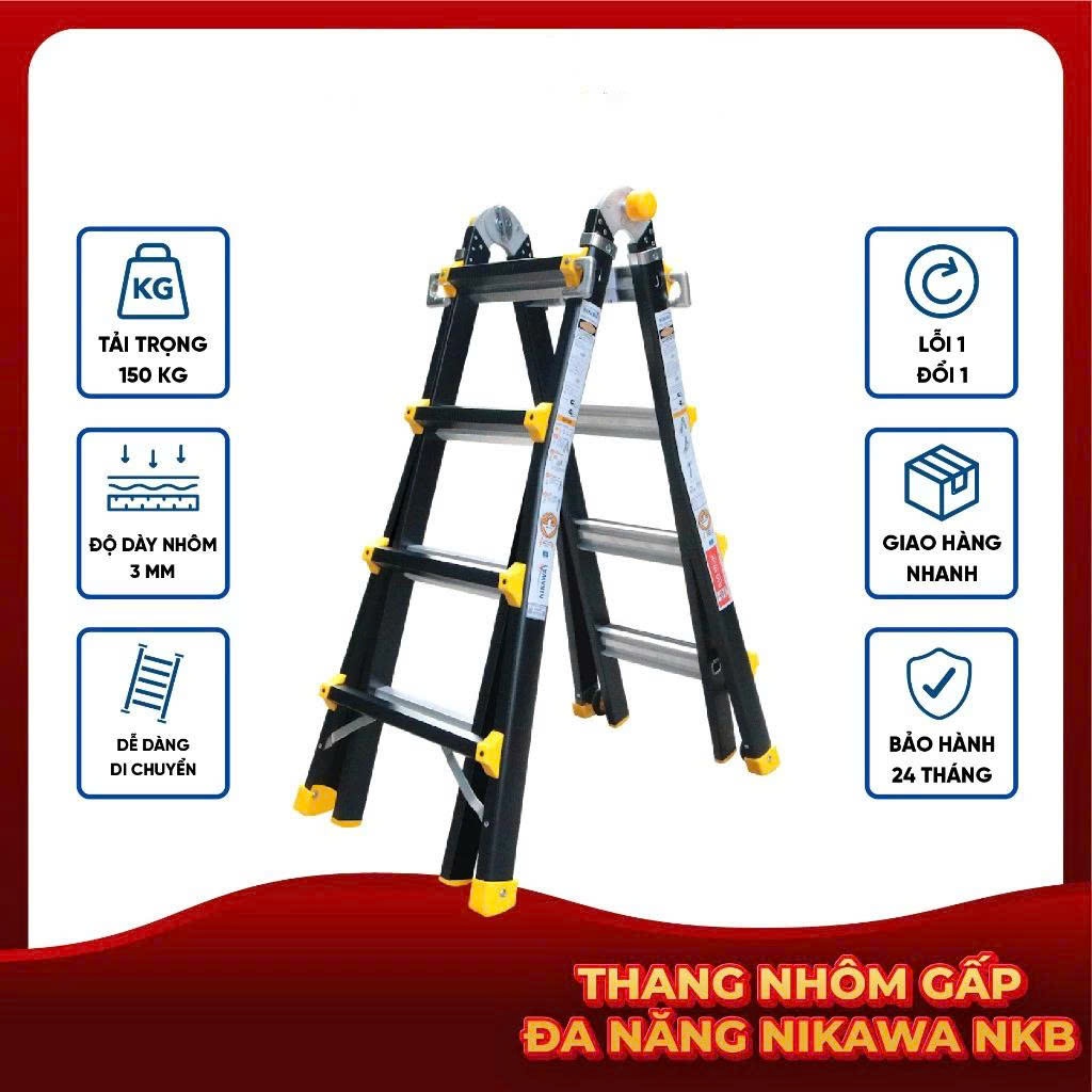 Thang nhôm gấp Nikawa NKB-44, NKB-45, NKB-46 4 bậc, 5 bậc, 6 bậc nhập khẩu, bảo hành chính hãng