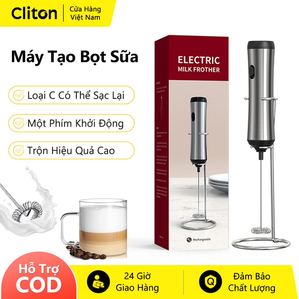 Máy đánh bọt cà phê CLITON máy đánh trứng điện Inox 304 thể sạc lại máy tạo bọt cà phê sữa Bọt sữa xốp