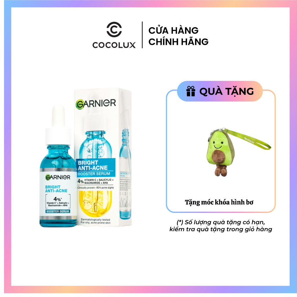 Tinh Chất Garnier Bright Complete Anti-Acne Booster Serum Giảm Mụn Mờ Thâm Cho Da Dầu, Mụn 30ml