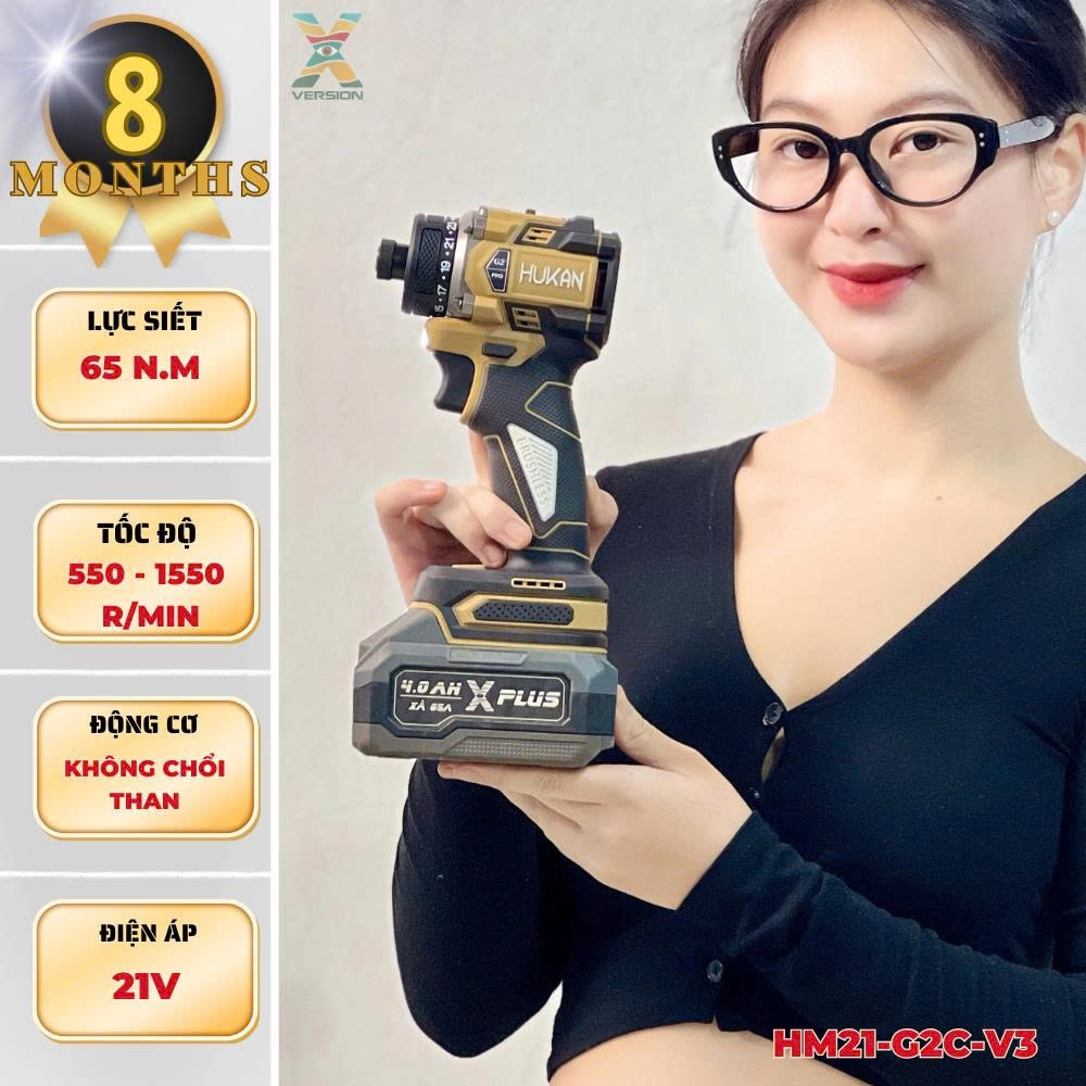 Thân máy chuyên vít trượt HUKAN (GEN2) HM21-G2C-V3 động cơ không chổi than, sử dụng chân pin phổ thô