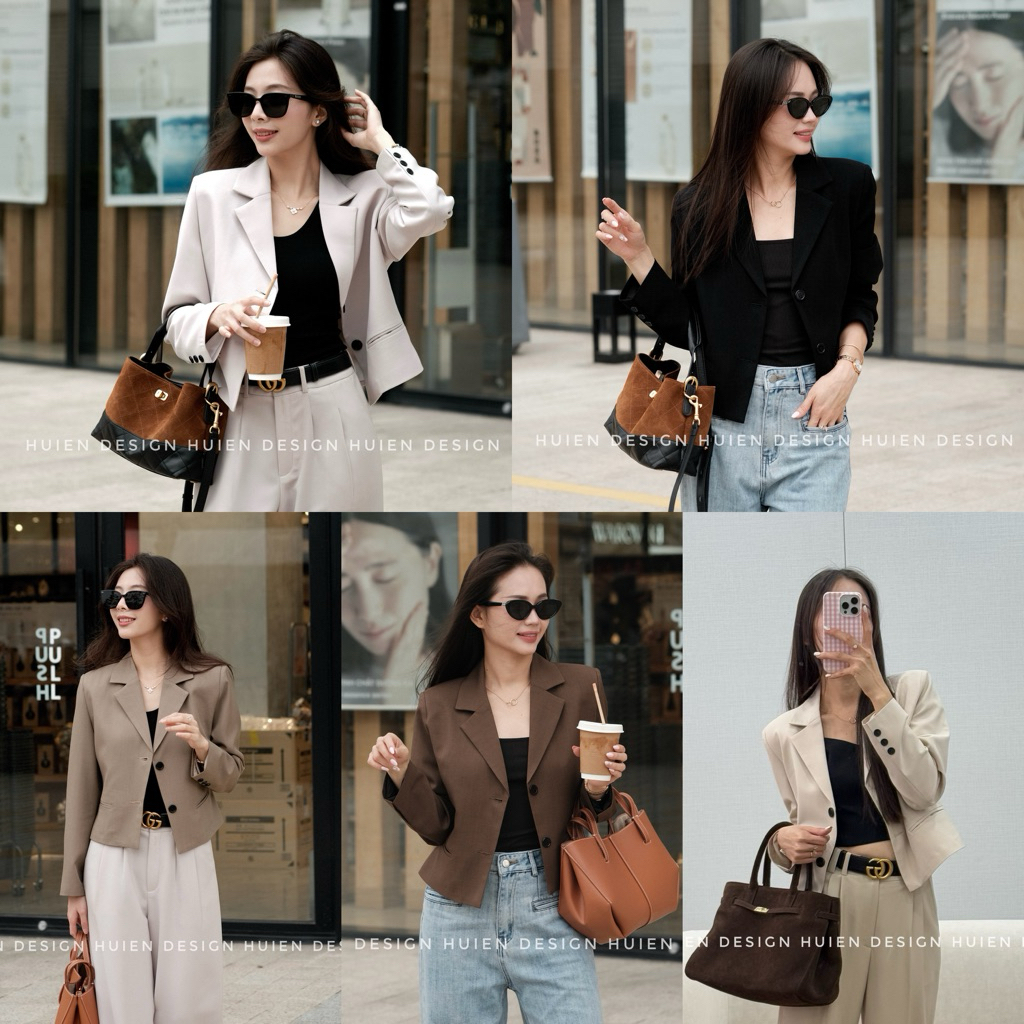 Áo blazer nữ 2 lớp dáng lửng tay dài Huien Design thời trang công sở trẻ trung form Hàn Quốc màu sắc