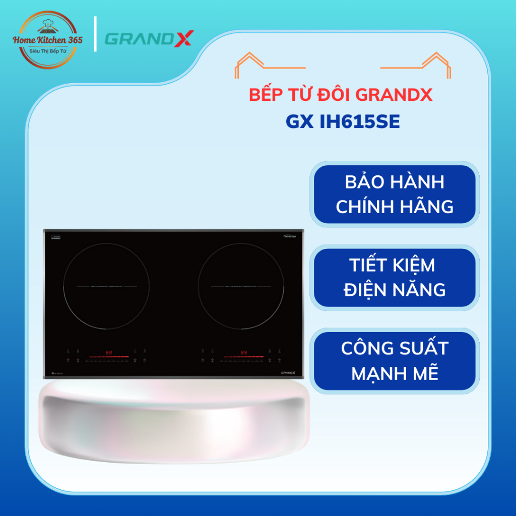 Bếp từ âm đôi GrandX GX IH615SE – Cảm ứng trượt nhạy, công suất mạnh, thiết kế sang trọng