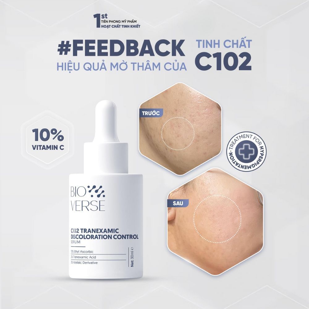 Ảnh 4 của Tinh Chất Bioverse C102 Tranexamic Discoloration Control giúp sáng khỏe da, mờ thâm, hạn chế lão hóa.