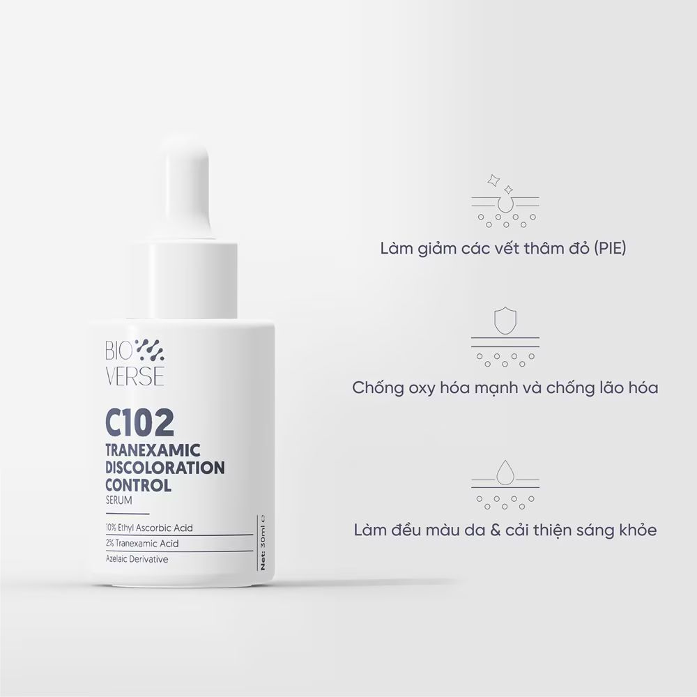 Ảnh 3 của Tinh Chất Bioverse C102 Tranexamic Discoloration Control giúp sáng khỏe da, mờ thâm, hạn chế lão hóa.