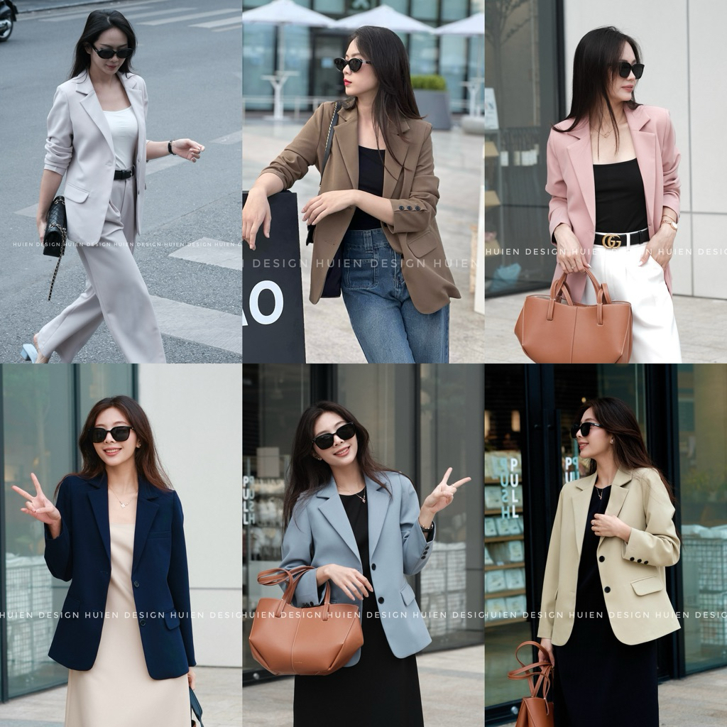 Áo blazer nữ 2 lớp dáng dài tay dài Huien Design thời trang công sở trẻ trung form Hàn Quốc màu sắc