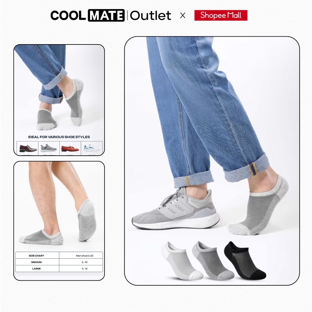 [Coolmate Outlet] Pack 3 Tất cổ ngắn Nam ThoángKhí và Giữ ấm