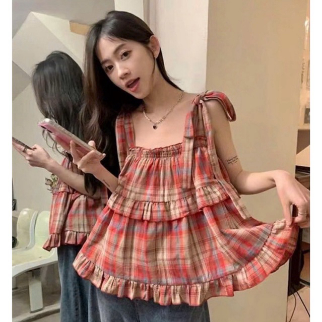 ÁO CARO DÂY CỘT VAI XINH HAI TẦNG B700
