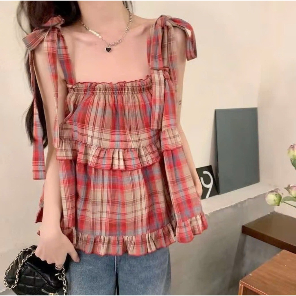 ÁO DÂY CARO BABYDOLL XINH MỚI B700
