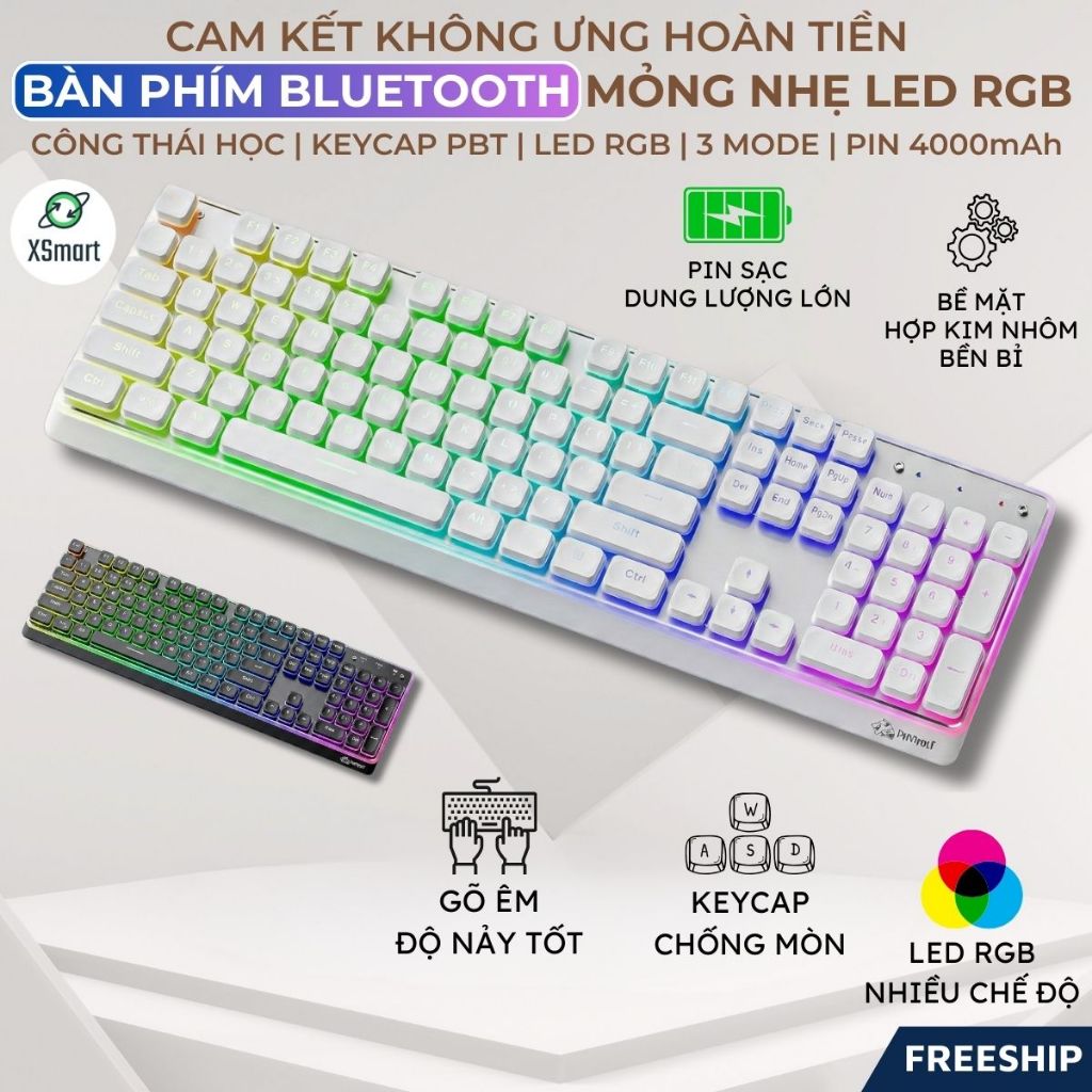 Bàn Phím Bluetooth Không Dây FreeWolf M104 Pin 4000mAh, 3 Mode Kết Nối, LED RGB, Công Thái Học Gõ Êm | BigBuy360 - bigbuy360.vn