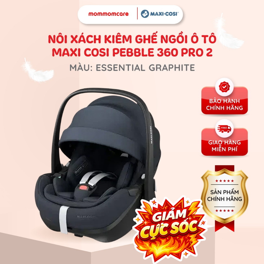 Maxi-Cosi Pebble 360 Pro 2 Essential Graphite – ghế ô tô & nôi xách xoay 360°, bé sơ sinh–18 tháng