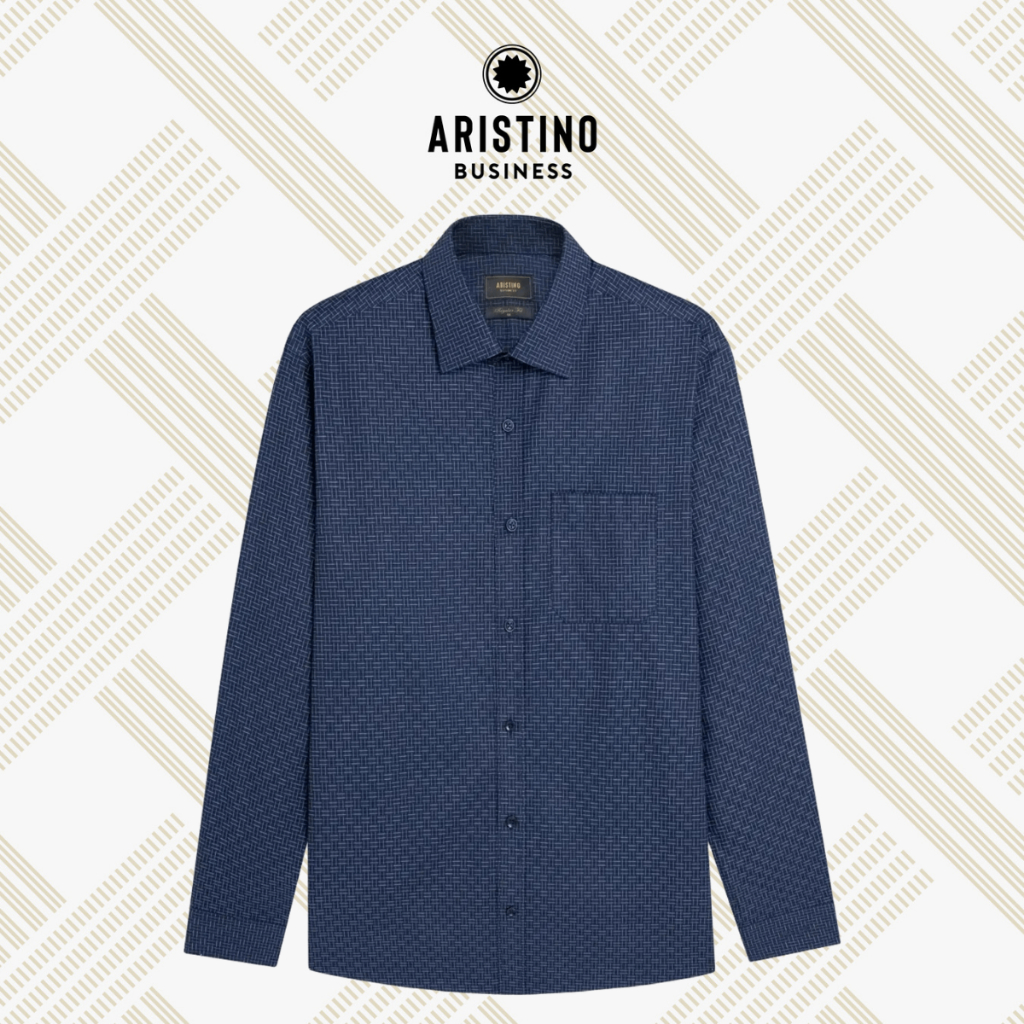 Áo Sơ Mi Nam Dài Tay Aristino Business Regular Fit Xanh tím than Jacquard 1LS0800Z