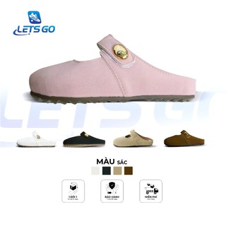 Dép sục nữ da lộn quai phối nút tròn, sục da lộn mũi tròn đế cao 3cm #004 Giày dép hottrend shop