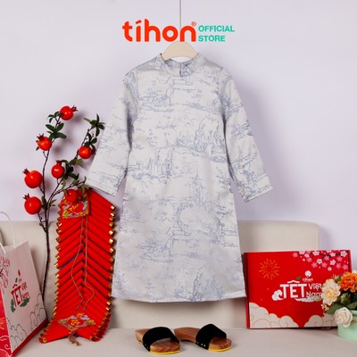 Áo dài bé trai TIHON áo dài tết truyền thống chất gấm mềm in họa tiết AD0744120