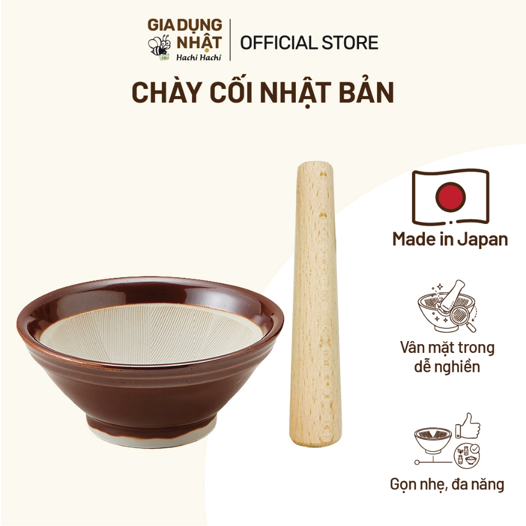 Cối giã, nghiền thức ăn, gia vị bằng gốm Nhật/ chày gỗ Nhật mini tiện dụng  - Hachi Hachi Gia Dụng Nhật