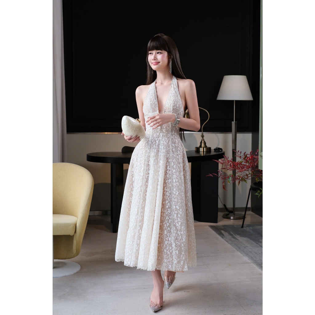 TADstore - Dami Maxi Dress đầm cổ yếm đính đá dáng xoè
