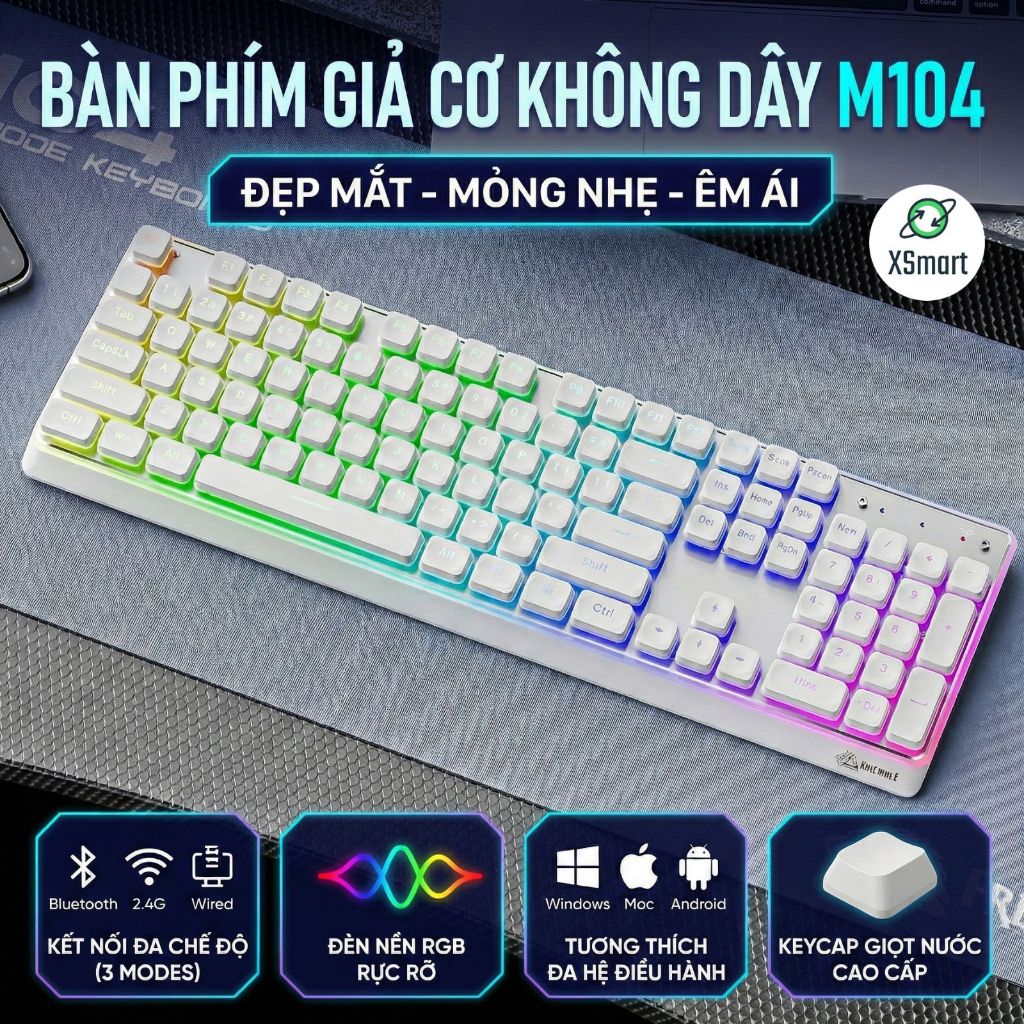 Bàn Phím Bluetooth Không Dây FreeWolf M104 Pin 4000mAh, 3 Mode Kết Nối, LED RGB, Công Thái Học Gõ Êm | BigBuy360 - bigbuy360.vn