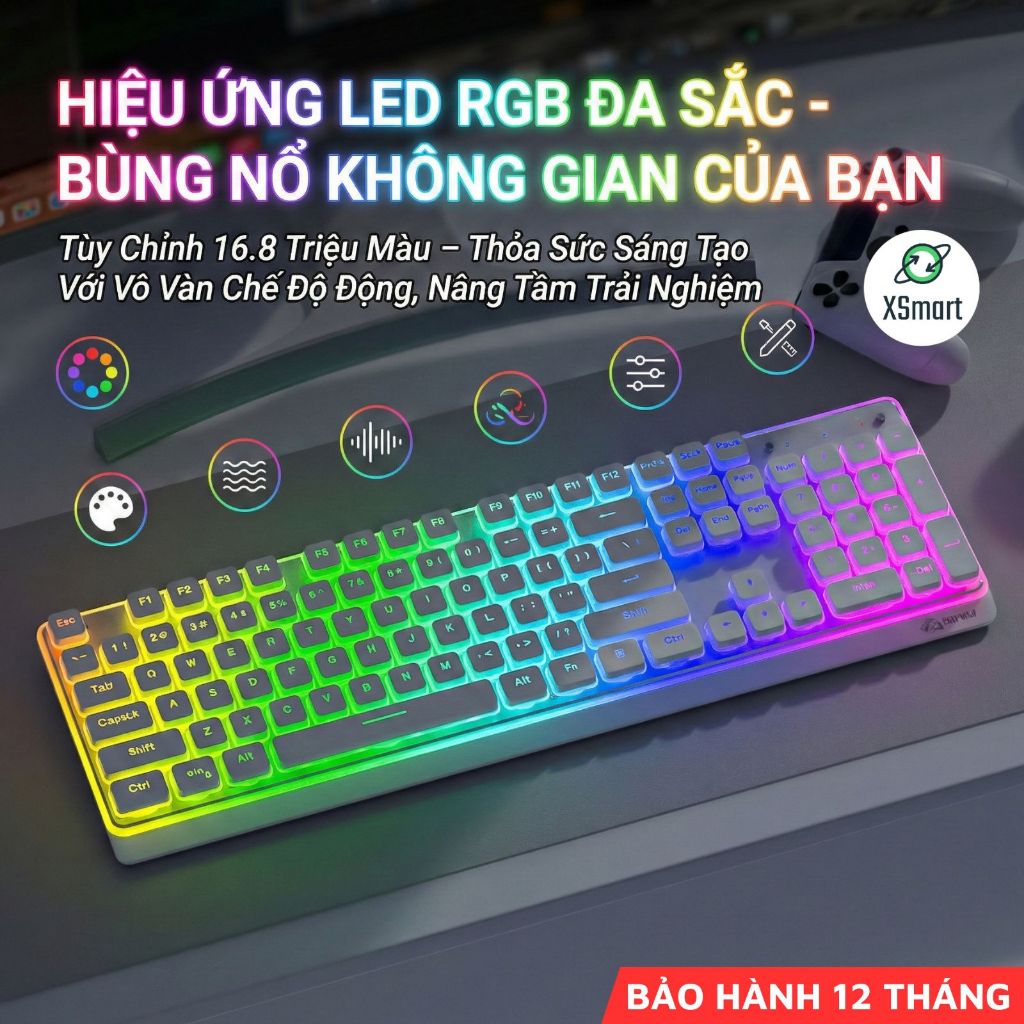 Bàn Phím Bluetooth Không Dây FreeWolf M104 Pin 4000mAh, 3 Mode Kết Nối, LED RGB, Công Thái Học Gõ Êm | BigBuy360 - bigbuy360.vn
