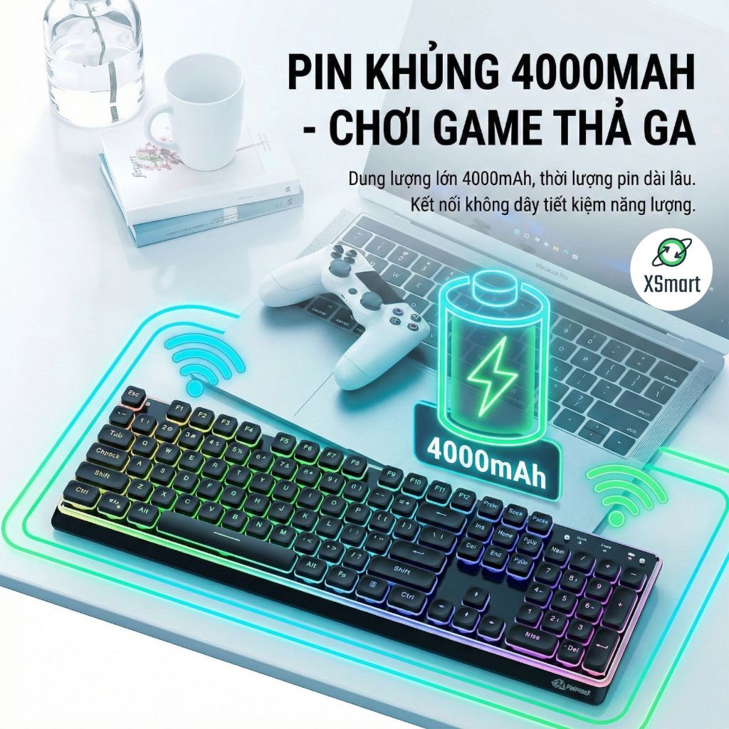 Bàn Phím Bluetooth Không Dây FreeWolf M104 Pin 4000mAh, 3 Mode Kết Nối, LED RGB, Công Thái Học Gõ Êm | BigBuy360 - bigbuy360.vn