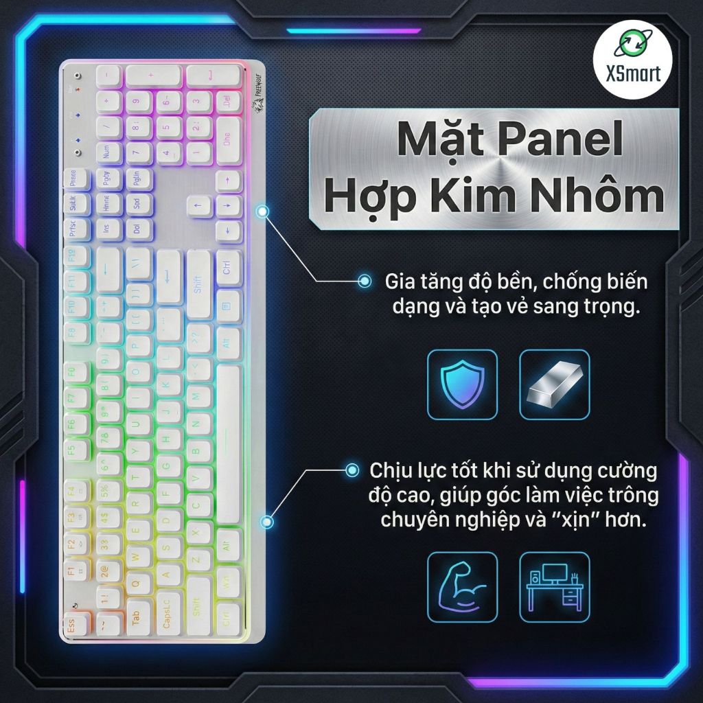 Bàn Phím Bluetooth Không Dây FreeWolf M104 Pin 4000mAh, 3 Mode Kết Nối, LED RGB, Công Thái Học Gõ Êm | BigBuy360 - bigbuy360.vn