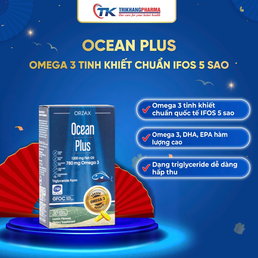 Viên Uống Omega-3 ORZAX Ocean Plus 30 Viên | Bổ Sung DHA EPA, Hỗ Trợ Não Bộ, Mắt, Tim Mạch