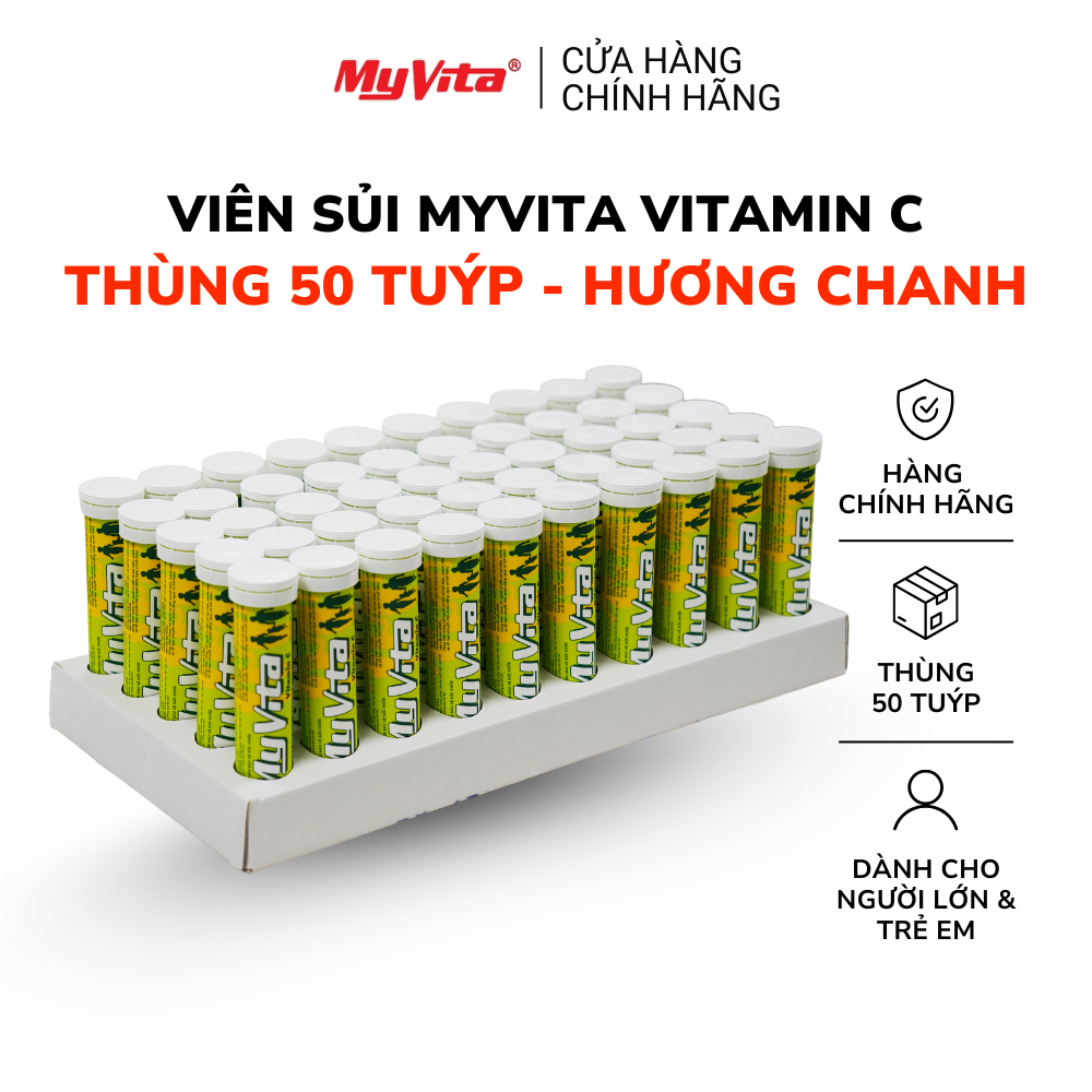 Viên sủi Vitamin C - TPBVSK MyVita Vitamin C hương chanh, hỗ trợ tăng đề kháng - Thùng 50 tuýp