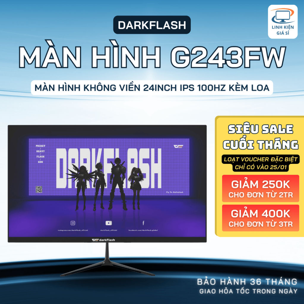 Màn hình Darkflash G243FW 24 inch Full HD IPS 100Hz 5ms Màn hình tích hợp loa ngoài chính hãng giá r