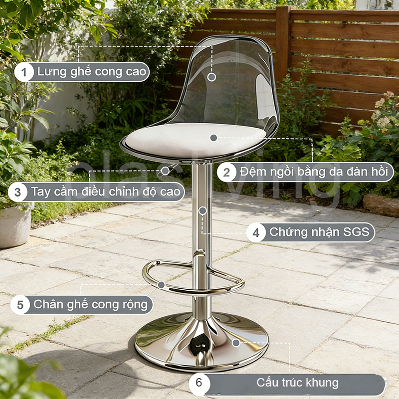 Ghế Bar Eames Hiện Đại Tối Giản | Có Tựa Lưng & Điều Chỉnh Chiều Cao | Phù hợp cho sân vườn và khu vườn | BigBuy360 - bigbuy360.vn