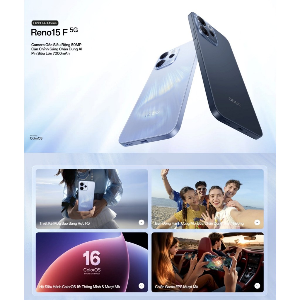 Điện thoại OPPO Reno15F 5G 8GB/256GB siêu camera AI - Hàng chính hãng | BigBuy360 - bigbuy360.vn