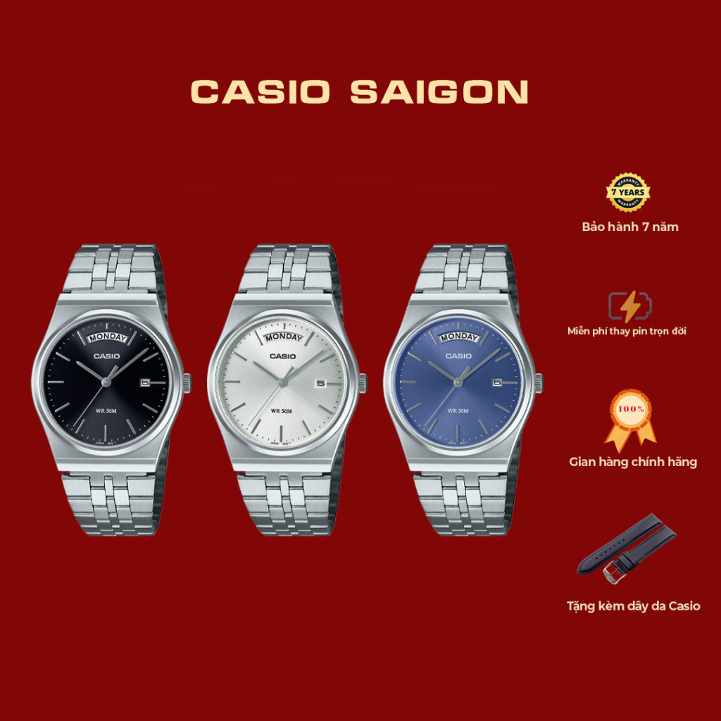 (Chính Hãng) Casio Nam MTP-B146D Dây Kim Loại Size 46x35mm Tặng Dây Da - Bảo Hành 7 Năm