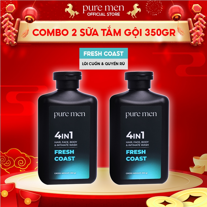 [Combo 2] Sữa Tắm Gội Nam 4in1 Pure Men Natural Vegan, Hương Nước Hoa Nam Tính (350ml)